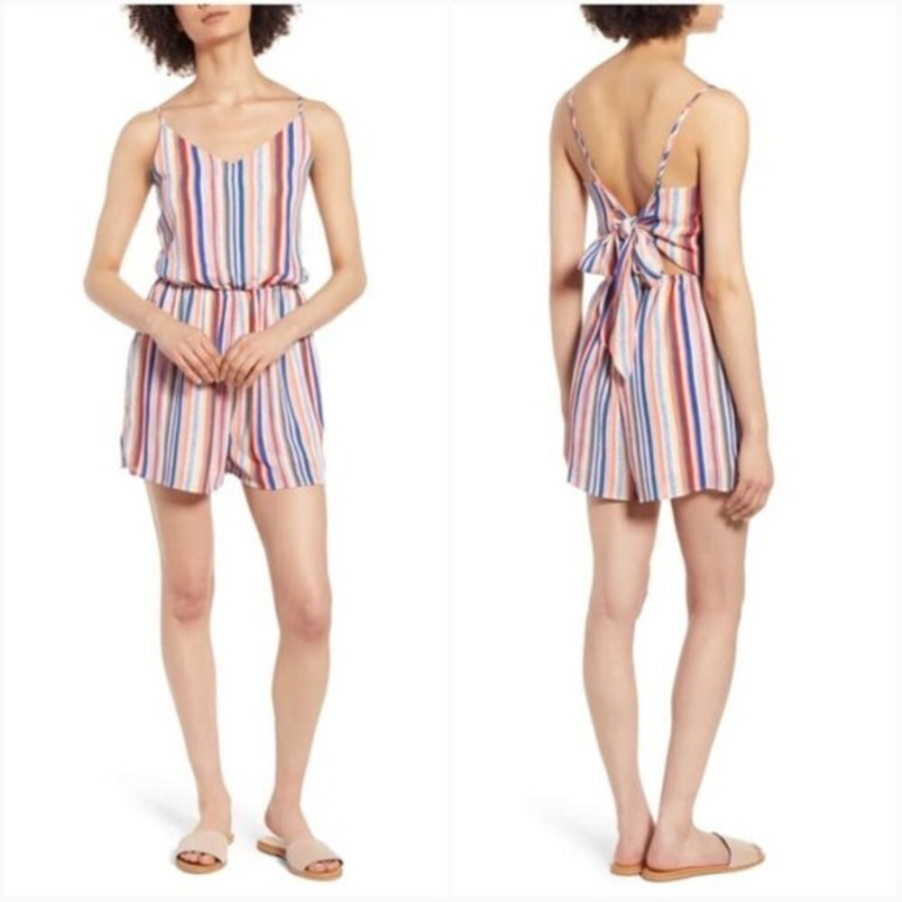 One Clothing Los Angeles Striped V-Neck Romper White Blue Orange Size Small